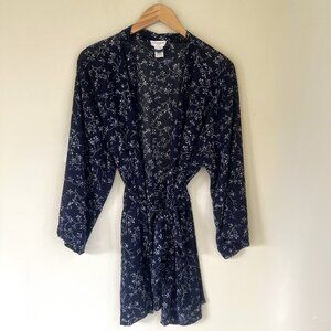 Vintage Cacique Sheer Floral Robe, Navy Blue, Size XS/S